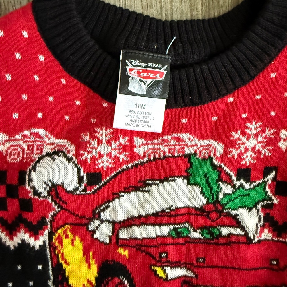 Disney Cars Lightning McQueen Toddler Holiday Graphic Crewneck Sweater - Picture 3 of 5